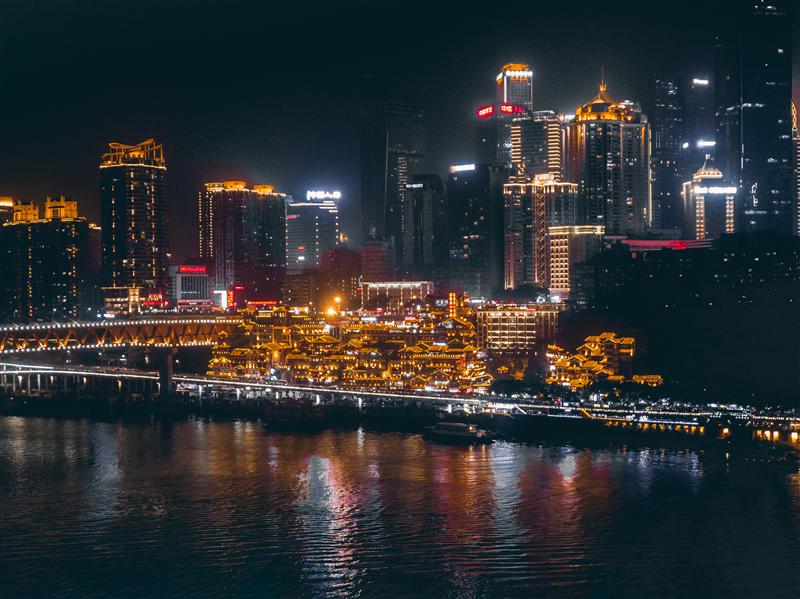 中国 重庆 洪崖洞 夜景 航拍 中国 重庆 洪崖洞 夜景 航拍