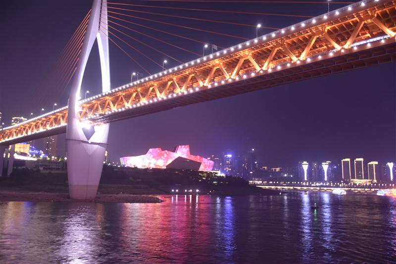 Chongqing Night View, Two Rivers Cruise, Chongqing Night View, Qiansimen Bridge, Grand Theater