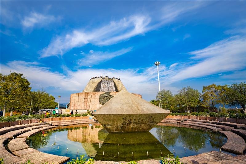 The Three Gorges Dam Tanziling Scenic Area in Yichang, China intercepts the Shitanziling Observation Deck
