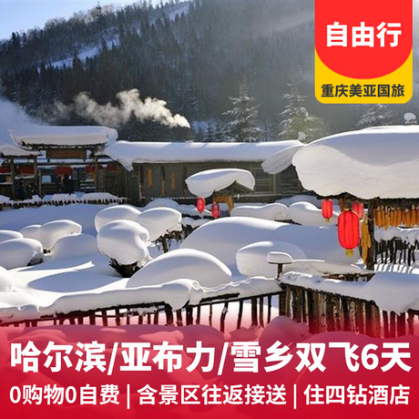 哈尔滨、亚布力、雪乡自由行双飞6日游入住四钻酒+赠送哈尔滨市内一日游+往返的接送