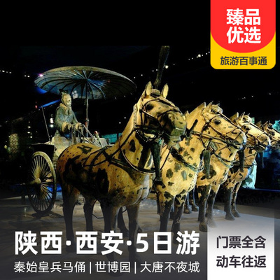 西安旅游:西安、兵马俑、世博园、钟鼓楼动车往返5日游