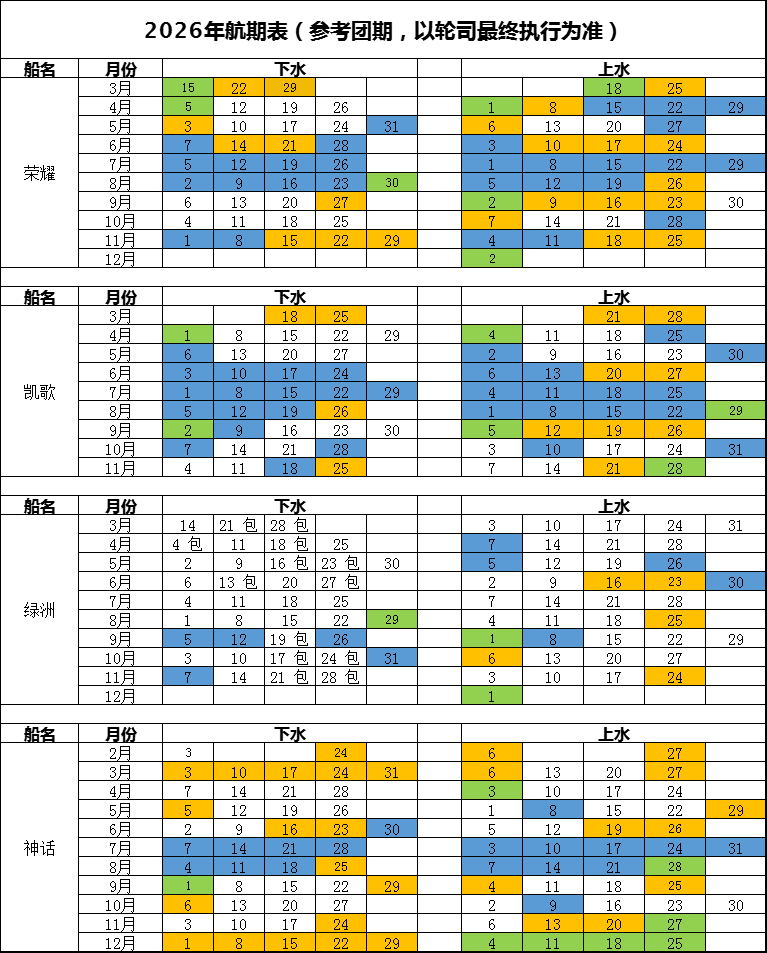 2026年三峡世纪游轮双11大促活动航期表